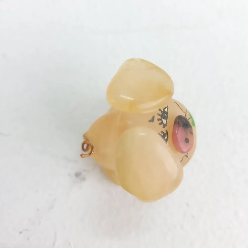 Pink Stone Pig Eating a Clover Mini Figuring Metal Curly Tail Piggy Cute Sweet